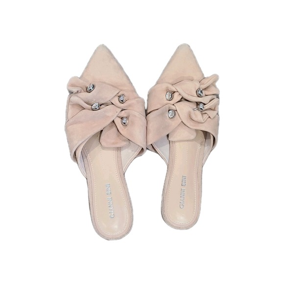 Gianni Bini Shoes - Gianni Bini Women's‎ Leather Slip On Tan Flats Diamonds Mules w/Pearls Size 8M